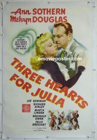 e187 THREE HEARTS FOR JULIA linen one-sheet movie poster '43 Ann Sothern