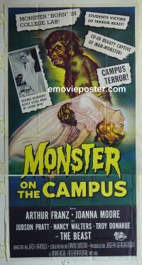 f004 MONSTER ON THE CAMPUS three-sheet movie poster '58 Jack Arnold