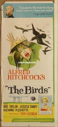 f039 BIRDS Australian daybill movie poster '63 Hitchcock, Rod Taylor