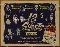 f010 13 GHOSTS title lobby card '60 William Castle, horror