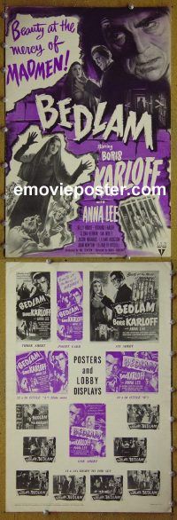 g073 BEDLAM vintage movie pressbook '46 Boris Karloff, Anna Lee