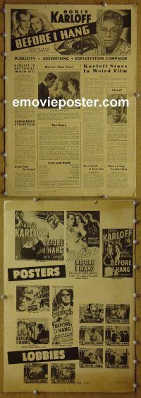 g075 BEFORE I HANG vintage movie pressbook '40 Boris Karloff, Keyes