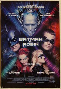 h223 BATMAN & ROBIN DS advance one-sheet movie poster '97 Clooney, Thurman
