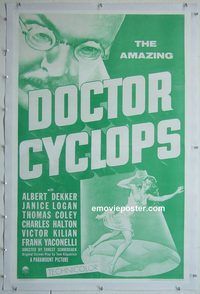 h013 DR CYCLOPS linen one-sheet movie poster R58 Albert Dekker, sci-fi!