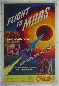 h015 FLIGHT TO MARS linen one-sheet movie poster '51 Chapman, Mitchell