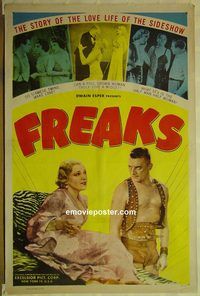 h160 FREAKS one-sheet movie poster R49 Tod Browning, circus sideshow!