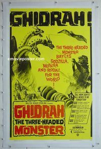 h017 GHIDRAH THE THREE HEADED MONSTER linen one-sheet movie poster '65 Toho