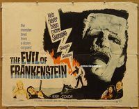 h128 EVIL OF FRANKENSTEIN half-sheet movie poster '64 Peter Cushing