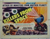 h005 KILLERS FROM SPACE linen half-sheet movie poster '54 Peter Graves