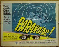 h139 PARANOIAC half-sheet movie poster '63 Hammer horror, Oliver Reed