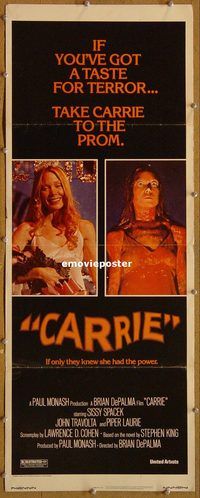 h081 CARRIE insert movie poster '76 Sissy Spacek, Stephen King