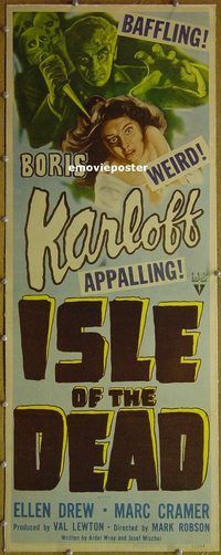 h001 ISLE OF THE DEAD linen insert movie poster '45 Boris Karloff