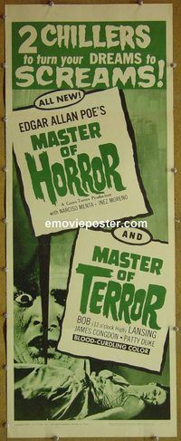 h093 MASTER OF HORROR/4D MAN insert movie poster '65 2 chillers!