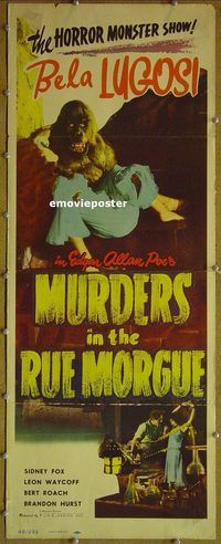 h094 MURDERS IN THE RUE MORGUE insert movie poster R48 Bela Lugosi