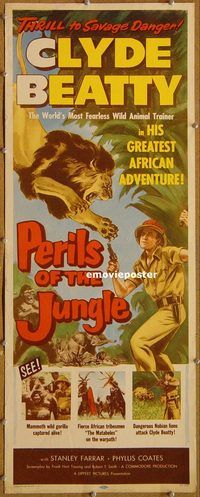 h096 PERILS OF THE JUNGLE insert movie poster '53 Clyde Beatty