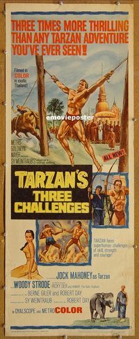 h106 TARZAN'S THREE CHALLENGES insert movie poster '63 Jock Mahoney