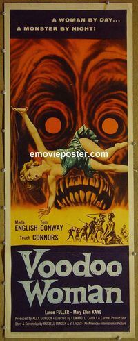 h109 VOODOO WOMAN insert movie poster '57 AIP jungle horror!