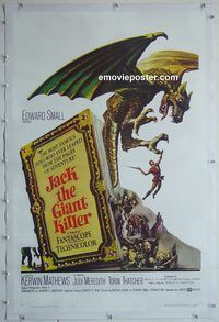 h021 JACK THE GIANT KILLER linen one-sheet movie poster '62 Kerwin Mathews