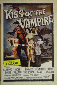 h162 KISS OF THE VAMPIRE one-sheet movie poster '63 Hammer horror!