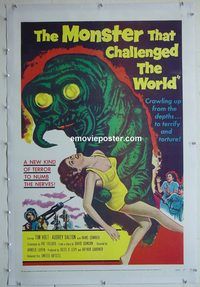 h022 MONSTER THAT CHALLENGED THE WORLD linen one-sheet movie poster '57 Holt