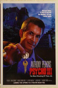 h199 PSYCHO 3 teaser one-sheet movie poster '85 Anthony Perkins, horror!