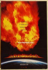 n014 ARMAGEDDON DS teaser one-sheet movie poster '98 Bruce Willis, Affleck