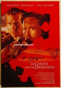 n075 GHOST & THE DARKNESS DS advance one-sheet movie poster '96 Val Kilmer