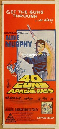 q175 40 GUNS TO APACHE PASS Australian daybill movie poster '67 Audie Murphy