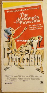 p012 ADVENTURES OF PINOCCHIO Australian daybill movie poster '78 puppets!