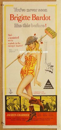 p058 BABETTE GOES TO WAR Australian daybill movie poster '60 Brigitte Bardot