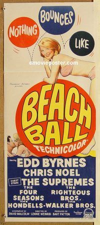 p075 BEACH BALL Australian daybill movie poster '65 Byrnes, Noel, Supremes