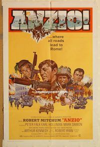 t039 ANZIO one-sheet movie poster '68 Robert Mitchum, Peter Falk