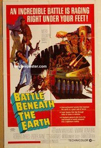 t063 BATTLE BENEATH THE EARTH one-sheet movie poster '68 cool sci-fi!
