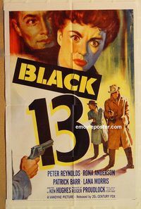 t085 BLACK 13 one-sheet movie poster '54 Peter Reynolds, Rona Anderson