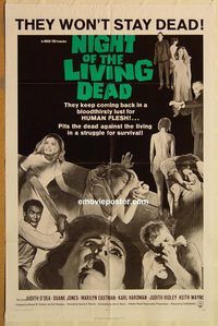 t450 NIGHT OF THE LIVING DEAD one-sheet movie poster '68 classic!