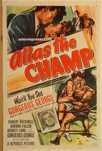 v034 ALIAS THE CHAMP one-sheet movie poster '49 Gorgeous George, wrestling