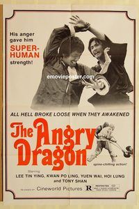v062 ANGRY DRAGON one-sheet movie poster '73 super-human Hong Kong kung-fu!