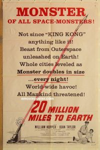 y007 20 MILLION MILES TO EARTH style B one-sheet movie poster '57 Nathan Juran