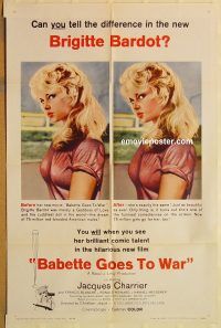 y076 BABETTE GOES TO WAR one-sheet movie poster '60 Brigitte Bardot