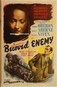 y098 BELOVED ENEMY one-sheet movie poster R44 Merle Oberon, Aherne, Niven