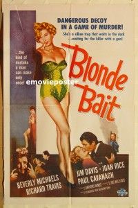 y127 BLONDE BAIT one-sheet movie poster R50s sexy bad girl Beverly Michaels!