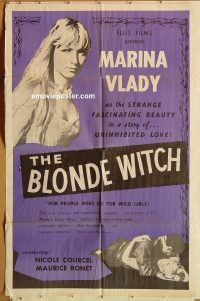 y128 BLONDE WITCH one-sheet movie poster '55 Marina Vlady, sniped title!