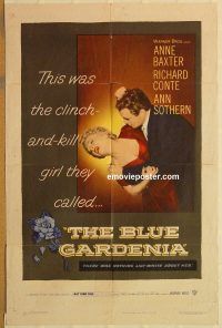 y136 BLUE GARDENIA one-sheet movie poster '53 Fritz Lang, Anne Baxter