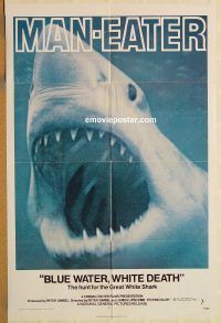 y137 BLUE WATER, WHITE DEATH one-sheet movie poster '71 cool shark image!