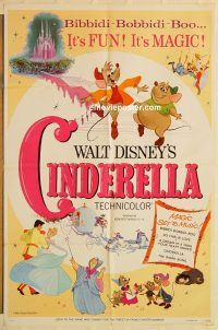 y218 CINDERELLA one-sheet movie poster R73 Walt Disney classic cartoon!