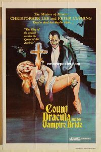 y245 COUNT DRACULA & HIS VAMPIRE BRIDE one-sheet movie poster '74 Lee