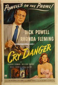 y254 CRY DANGER one-sheet movie poster '51 Dick Powell, Fleming, film noir!