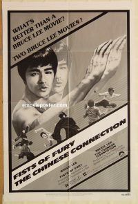 y390 FISTS OF FURY/CHINESE CONNECTION one-sheet movie poster '80 Bruce Lee