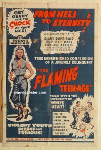 y396 FLAMING TEEN-AGE one-sheet movie poster '57 bad teens from Hell!