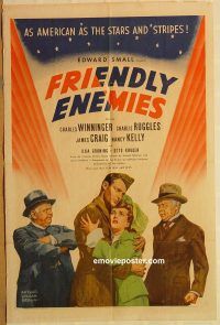 y425 FRIENDLY ENEMIES one-sheet movie poster '42 WWI, Charles Winninger